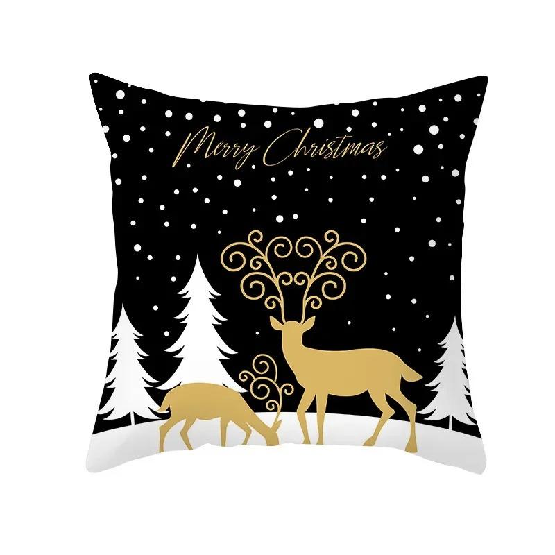 Merry Christmas Cute Cartoon Snowman Elk Print Pattern Cushion Cover Home Living Room Sofa Decoration Square Pillow
