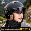 3C Certified Electric Motorcycle Helmet with Double Visor, Universal Fit for Men & Women, All Seasons, Three-Quarters Half-Helmet.