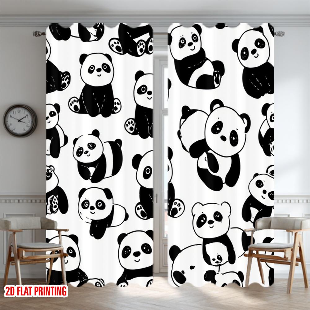 2D flat printing 2pcs Curtains Cute Panda Digital Printed Polyester Drapes All Season Party & Holiday Decor Use for Entryway