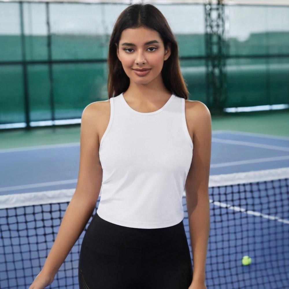 2025 Spring/Summer Women's Sporty Sleeveless T-Shirt with Back Cutout Design