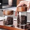 Small Airtight Glass Jars with Lids - Sealed Bottle for Coffee Beans Spice Seasoning Storage Tube Wooden Container