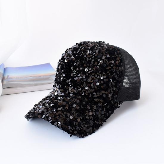 Shiny Sequins Breathable Net Stitching Extended Brim Baseball Hat Sunscreen Bright Color Stage Sun Hat Fashion Accessories