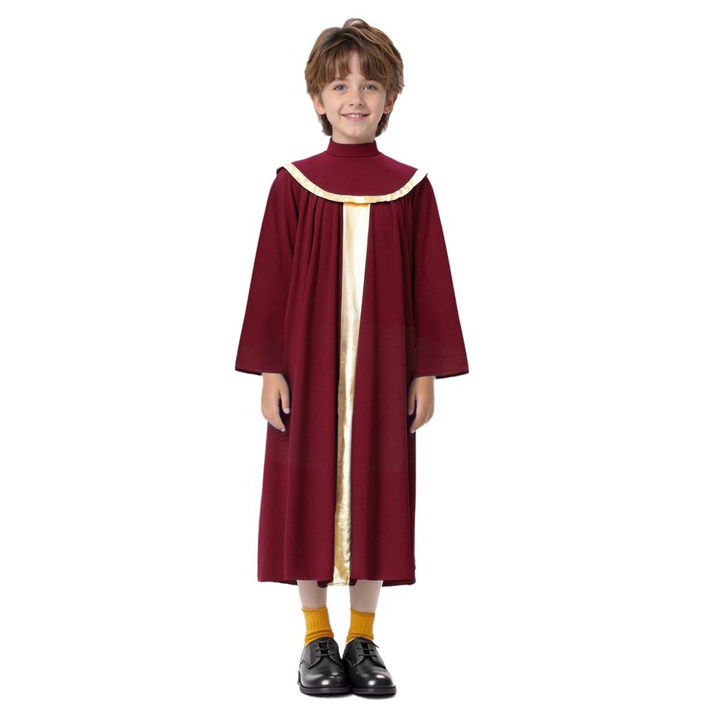 Jungen Mädchen Gottesdienstrobe Metallic Colorblock Patchwork Plissiertes Gewand mit unsichtbarem Reißverschluss hinten