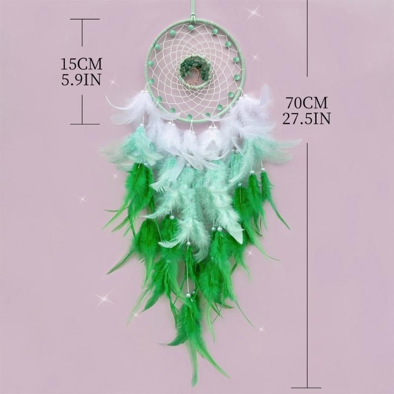 Handmade Woven Dreamcatchers Wall Hanging Beads Feathered Tassels Crystal Stone Tree Ornament for Bedroom Home Decors