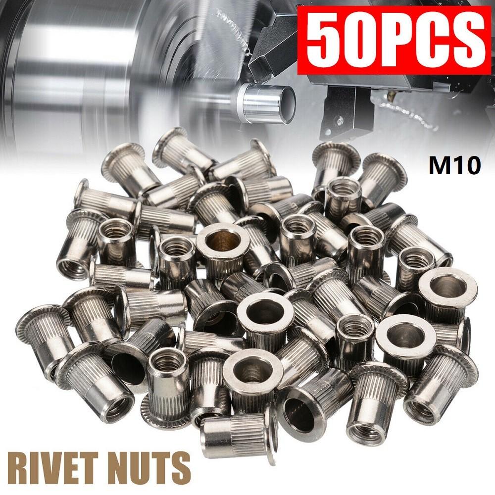 50XRivet Nuts M6-M10 Thread Stainless Steel Flat Head Rivet Nut  Insert Nutsert Pack M3/M4/M5/M6/M8/M10 For Automotive