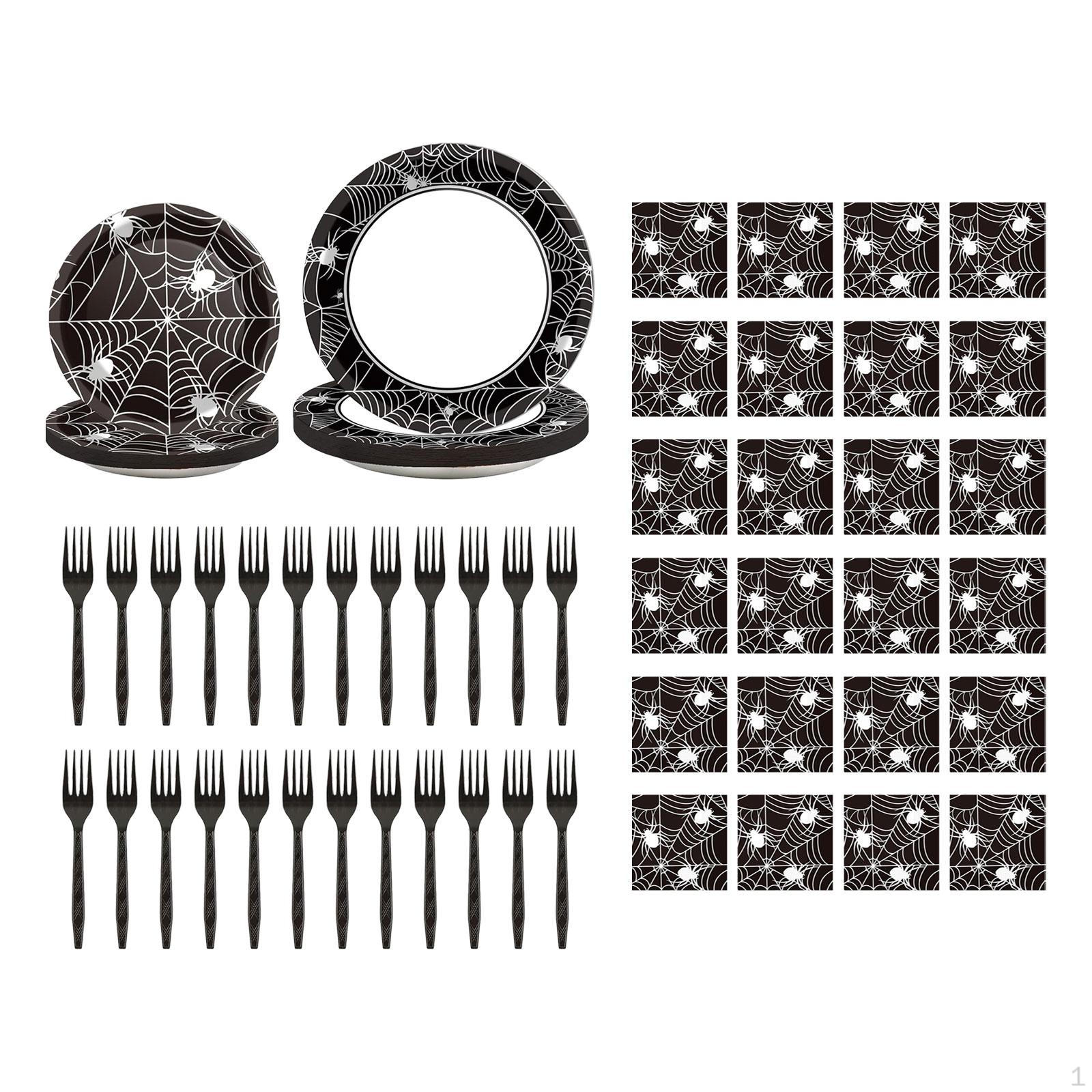 

24 набора Хэллоуин одноразовая посуда столовые приборы обеденные тарелки 7 дюймов и 9 дюймов бумажные