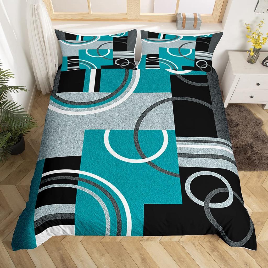 Comforter Geometry Swirls Spiral Twin King Abstract Circle Stripes Comforter Modern Graphic Geometric Plaid Bedding Set