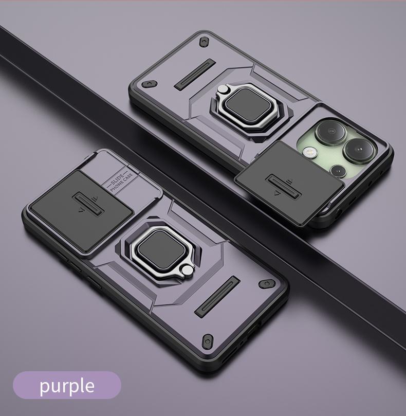 For Xiaomi Redmi Note 13 4G Case Slide Camera Phone Case Xiaomi Redmi Note 13 Pro 4G Cover Armor PC Shockproof Metal Stand Cover