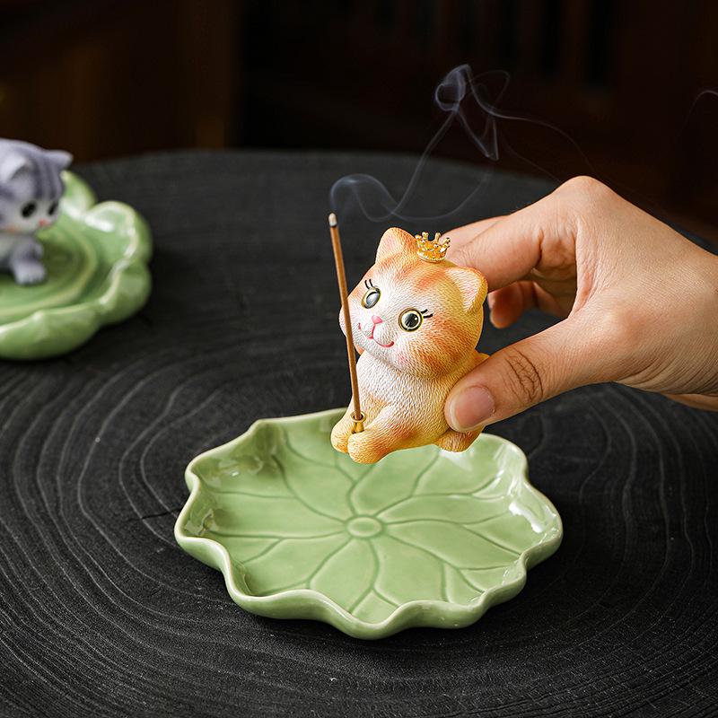 Persimmon Ruyi Zen Incense Holder: Indoor Sandalwood Coil & Stick Burner for Tea Ceremony