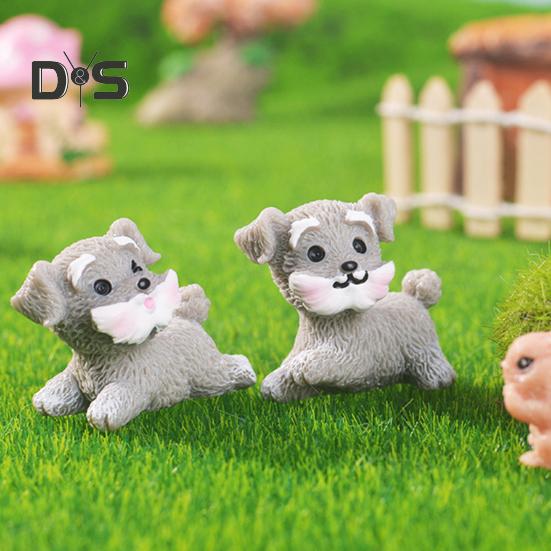 4 Pcs Miniature Puppy Figurines Mini Schnauzer Ornament Car Dashboard Decor Resin Dog Statue for Fairy Garden Bonsai Office Desk