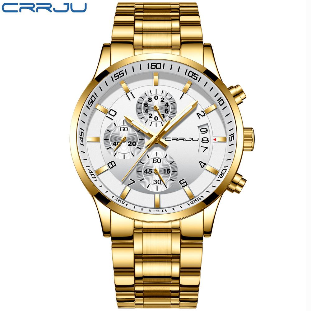 CRRJU 2214New six-hand steel strap solid men's hot-selling casual personalized watch, fashionable and popular for men