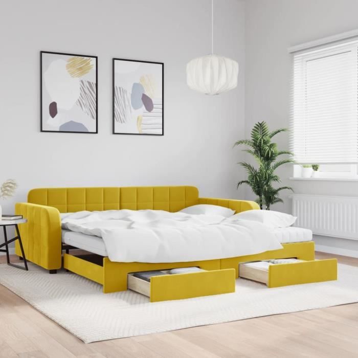 VidaXL Lit de jour avec gigogne et tiroirs jaune 100x200 cm velours 3197013