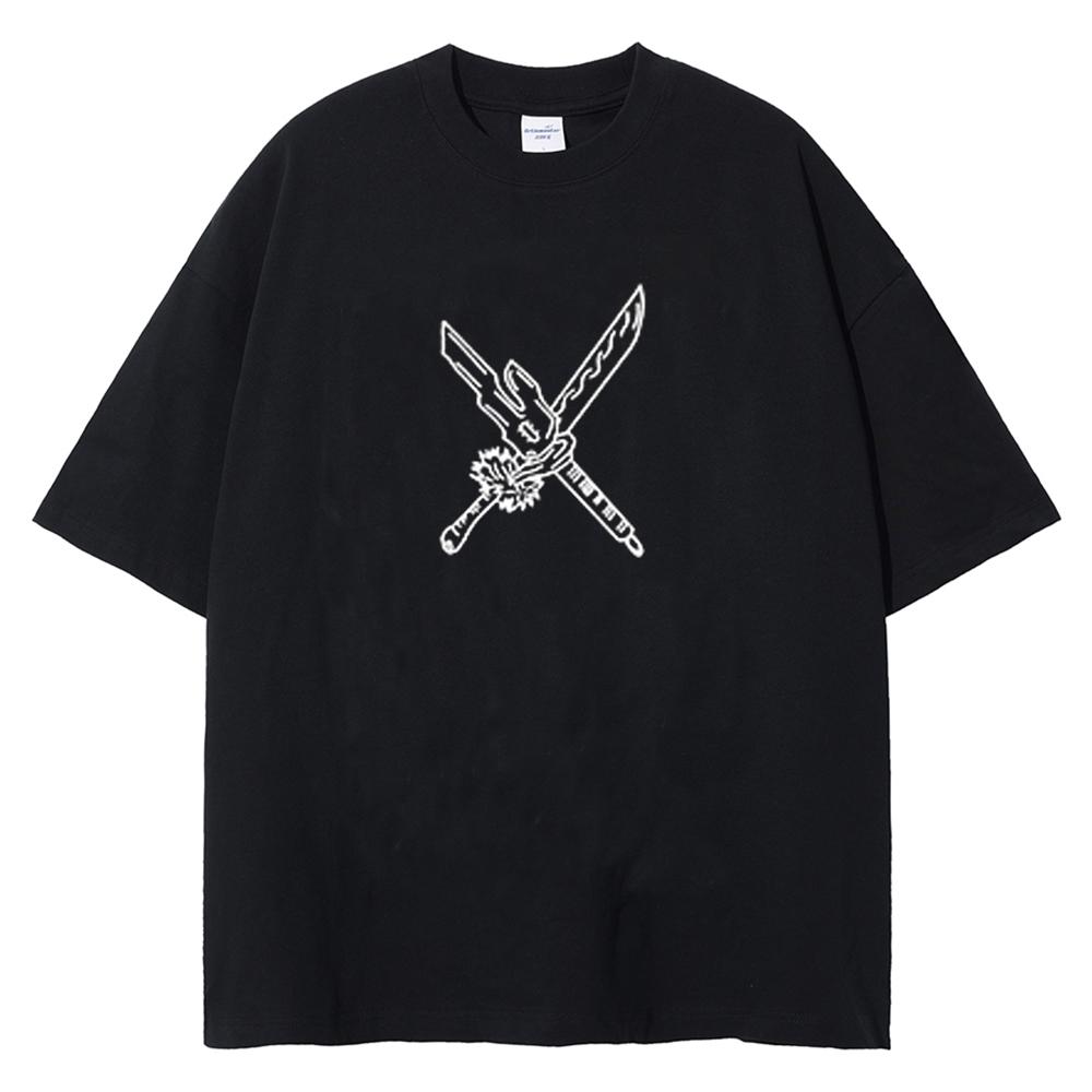 Berserk Logo Harajuku Anime Print TShirt Men Streetwear Vintage Black Tshirt Summer Short Sleeve Cotton Loose Washed Tops Tees
