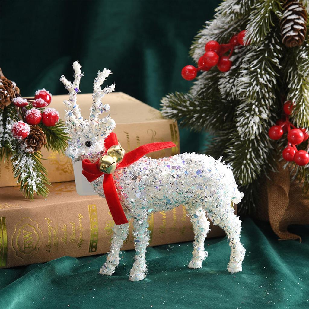 Christmas Deer Figurines Glittering Reindeer Sculpture Christmas Deer Decorations Indoor Wear Scarf For Home Winter Holiday