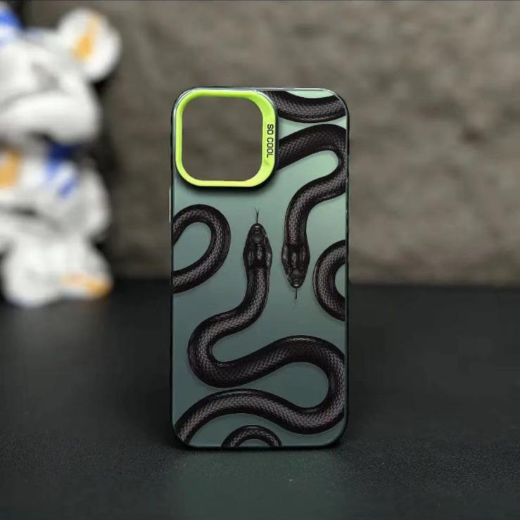 Pouzdro na telefon s motivem hada Černá mamba pro Apple iPhone 12 Pro Max/13/14/15/16/17, Barva: Stříbrná, Niche Design