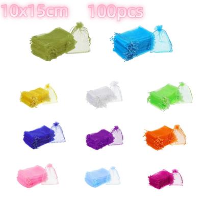 100 Stück 10x15cm Organzabeutel Schmuckverpackung Hochzeitsfeier Geschenktüten Kordelzug Süßigkeitenbeutel Weihnachten Kleine Tasche Aufbewahrung