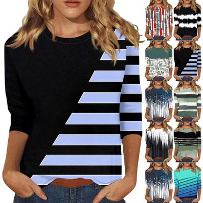 3/4-Ärmel Oberteile für Damen T-Shirt Lässig Print Oberteile T-Shirt Rundhals Pullover Bluse