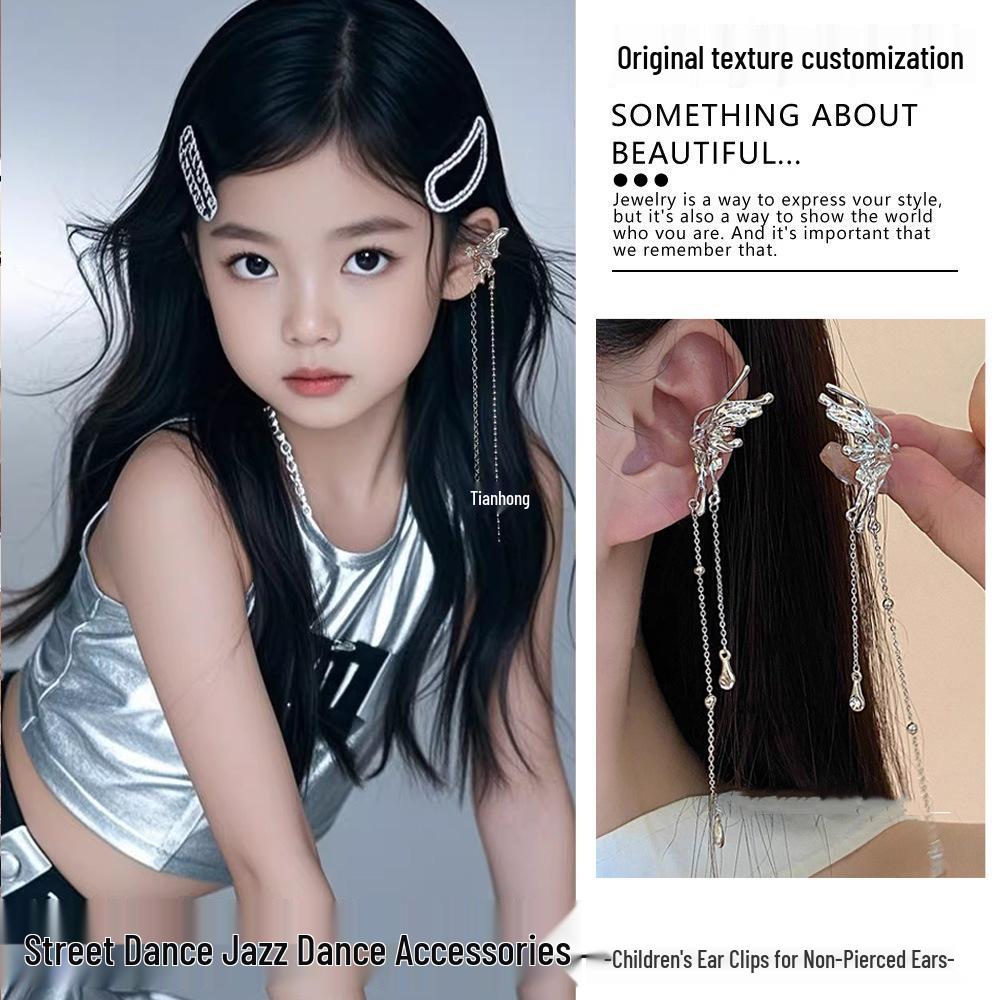 Kids' Butterfly Tassel Ear Cuff | Trendy No Piercing Earrings for Girls | Cool Jazz Dance Performance Accessories
