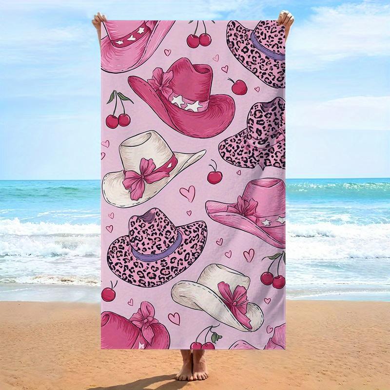 Pink Leopard Cowboy Hat Beach Towel Print Lightweight Quick Dry Microfiber For Pool Beach Surf Yoga Camping Western Style Gift 50x100cm(20x40in)
