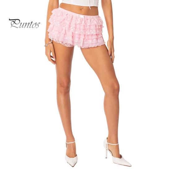 

Женские летние шорты, многослойные, с разбросанным подолом, оборками, кружевной отделкой, пляжные шорты в стиле Лолиты, с высокой талией, ультракороткие шорты, повседневная одежда, шорты для сна M розовый