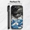 Japanese Ukiyo-e Waves Parinting Phone Case For iPhone17,16,15,14,13,12 Plus,Max Soft Silicone Black Cover