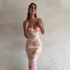 New Fashion Sleeveless Printed Sexy Backless Suspender Dress Slim Fit Elegant Bodycon Summer Party Long Dress Female Streetwear Casual Clothing