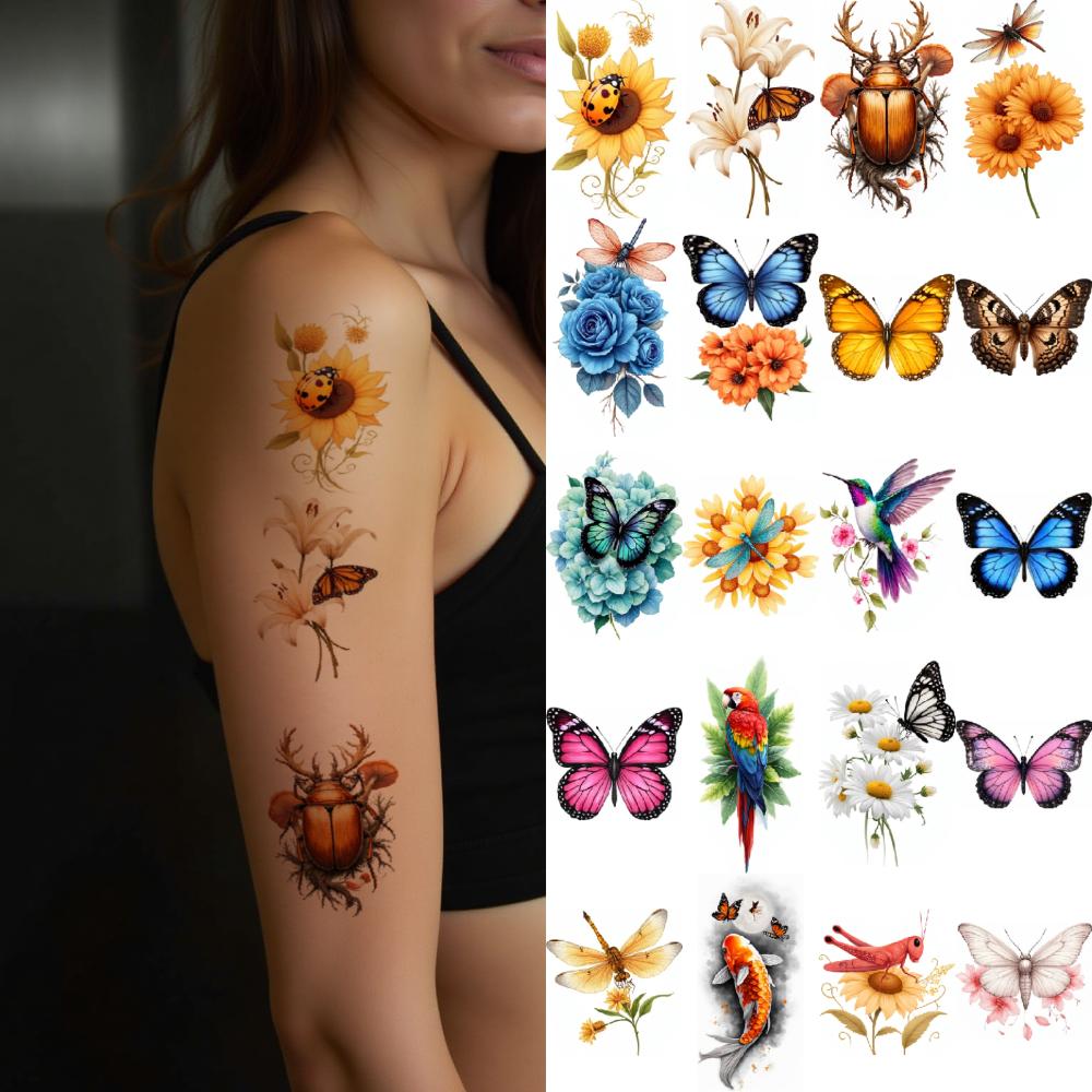 28 peças Tatuagem Temporária Adesivos de Tatuagem Temporária Veado Pavão Lótus Para Coxas Braços Masculino