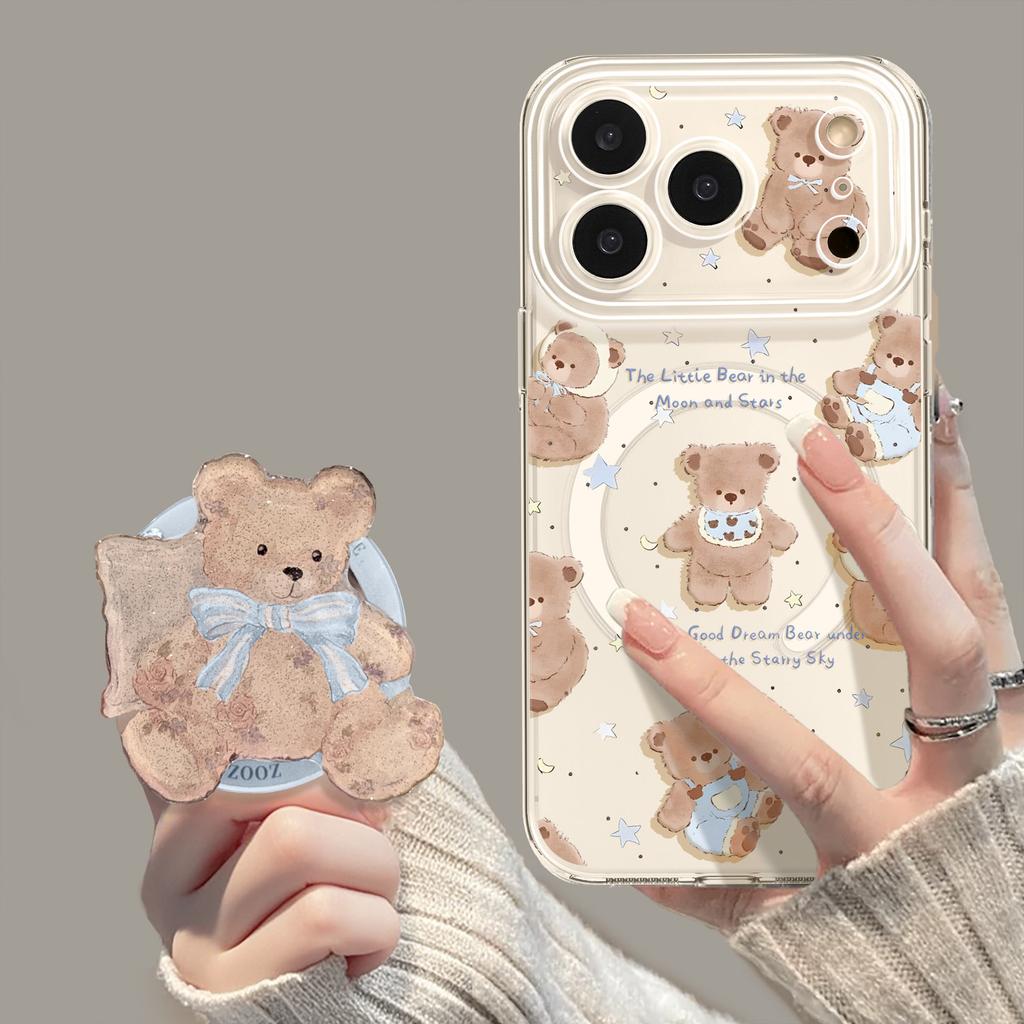 Magnetic Mobile Phone Case with Bracket for Iphone17 Bear 16promax Summer 15 Fresh 14 Apple 13 Sets