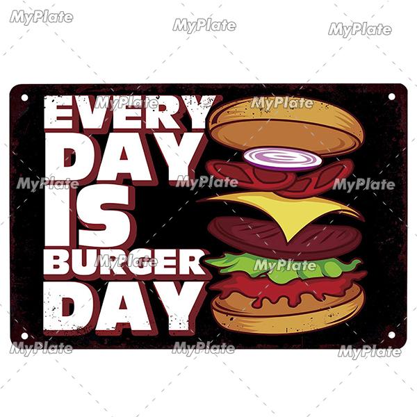 [MyPlate] Hamburger Metal Sign Plaque Metal Vintage Tin Sign Wall Decor For Club Man Cave Bar Decoration Tin Plate