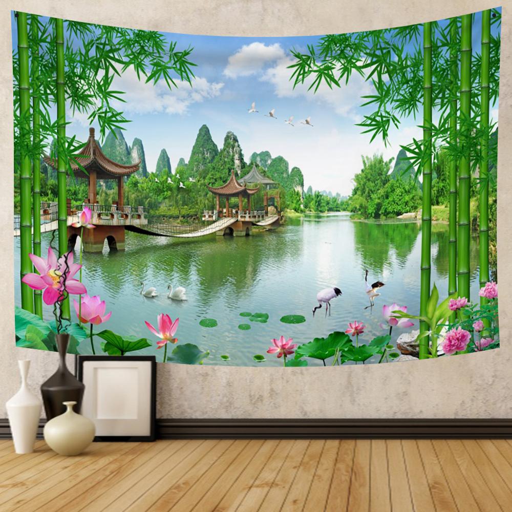 Green Garden Posters For Outside Real Shot Scene Plant Tapestry Lake Waterfall Natural Scenery Aesthetic Room Decor Decoration