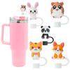 10mm 3D Cute Animals Straw Cover Cap Silicone Dust-Proof Straw Topper Leak-Proof Drinking Dust Cap Cartoon Straw Covers