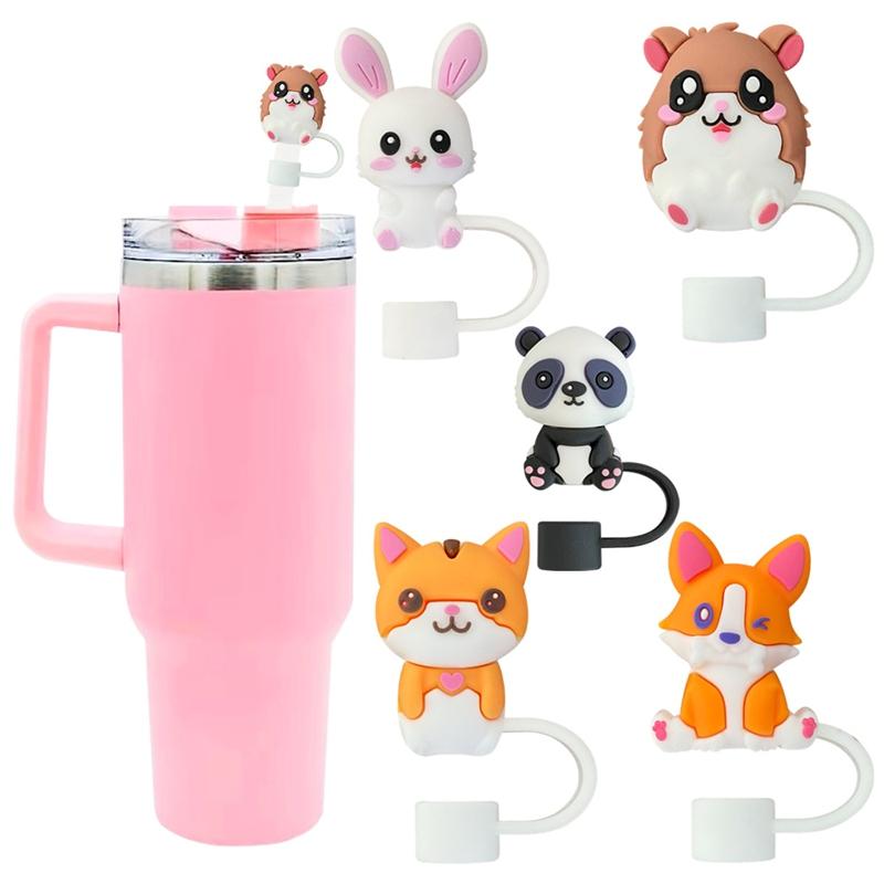 10mm 3D Cute Animals Straw Cover Cap Silicone Dust-Proof Straw Topper Leak-Proof Drinking Dust Cap Cartoon Straw Covers