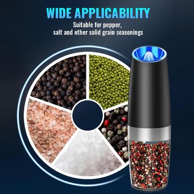 2pcs Gravity-Powered Electric Salt & Pepper Grinder - LED Light, One-Handed, Adjustable Coarse Grind, Black, Kitchen Gift