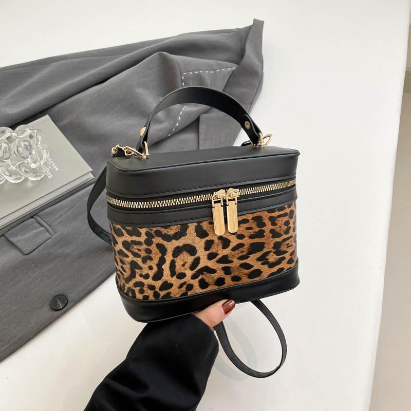 New high-end cylinder bucket bag splicing contrasting color messenger bag women's versatile shoulder bag
