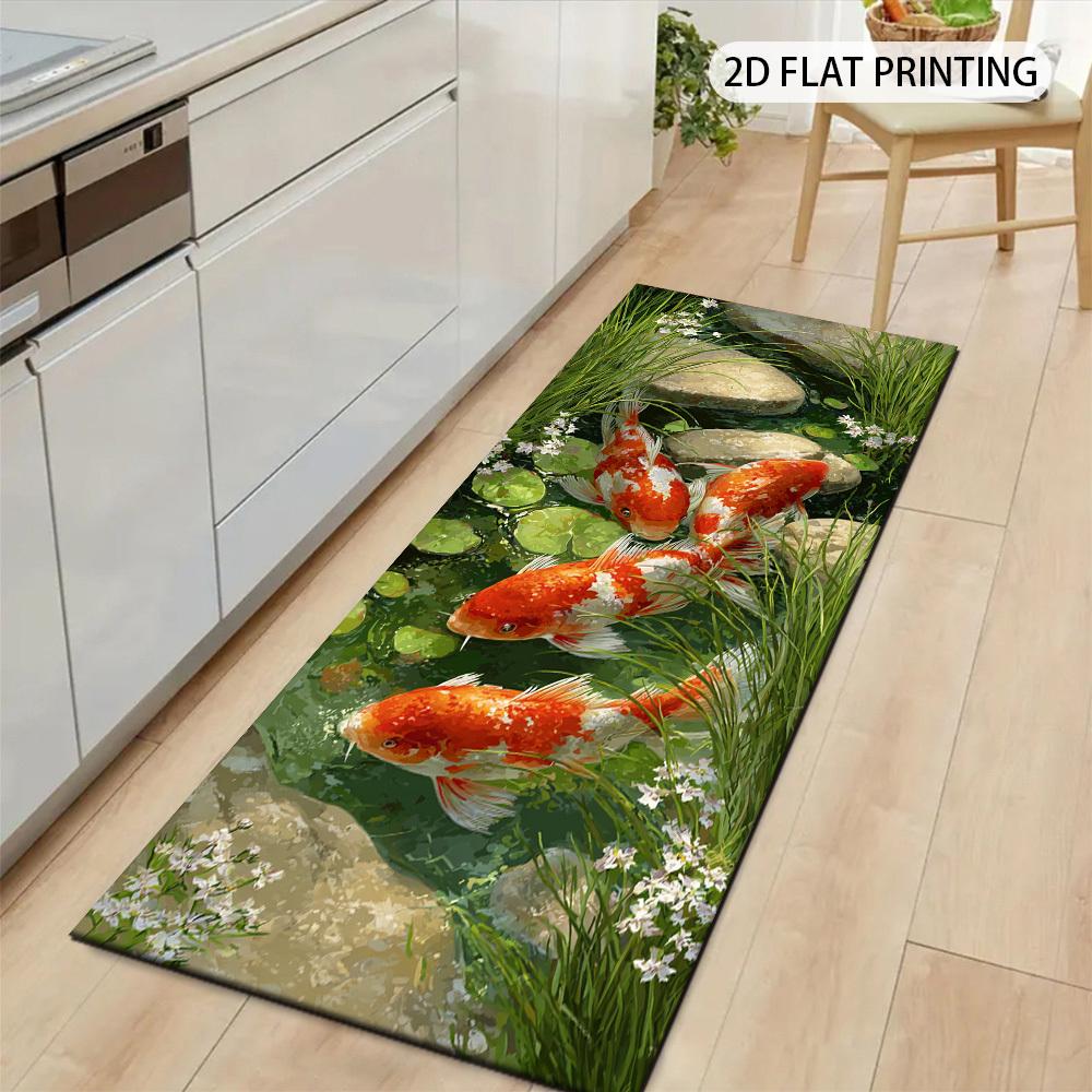 1Pcs Koi Carp Long Strip Non-Slip Washable Area Rug Runner for Entryway, Living Room, Bedroom & Patio