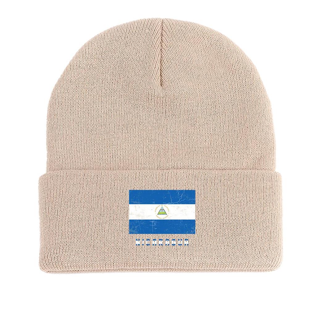 Nicaragua Flag Warm Knit Cap Beanie, Patriotic Man Cap Warm Stretchable Casual Bobble Hat Knitted Cap Beanie