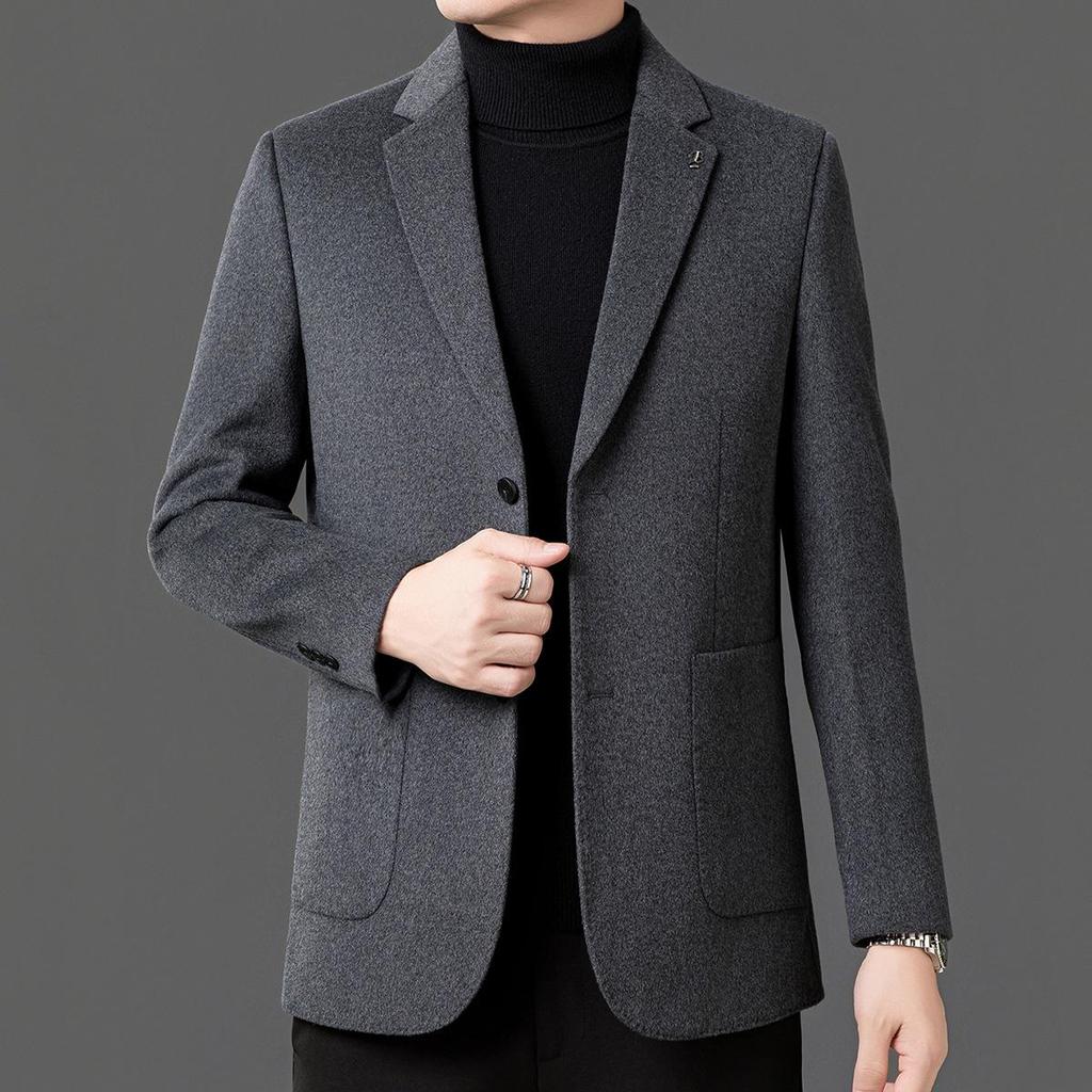 Men's Wool Suit with Goose Down Liner - Fashionable Autumn/Winter Double-Sided Casual Overcoat for Young and Middle-Aged.