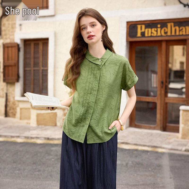 Women s Linen Asymmetric Lapel Short Sleeve Shirt XL