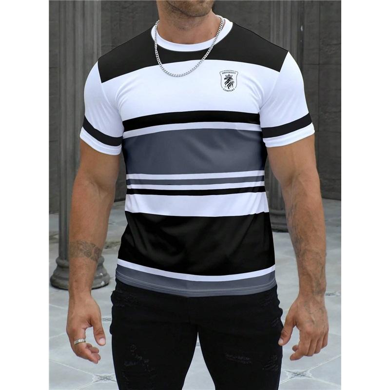 Striped Print Casual Men s T-Shirt 3XL