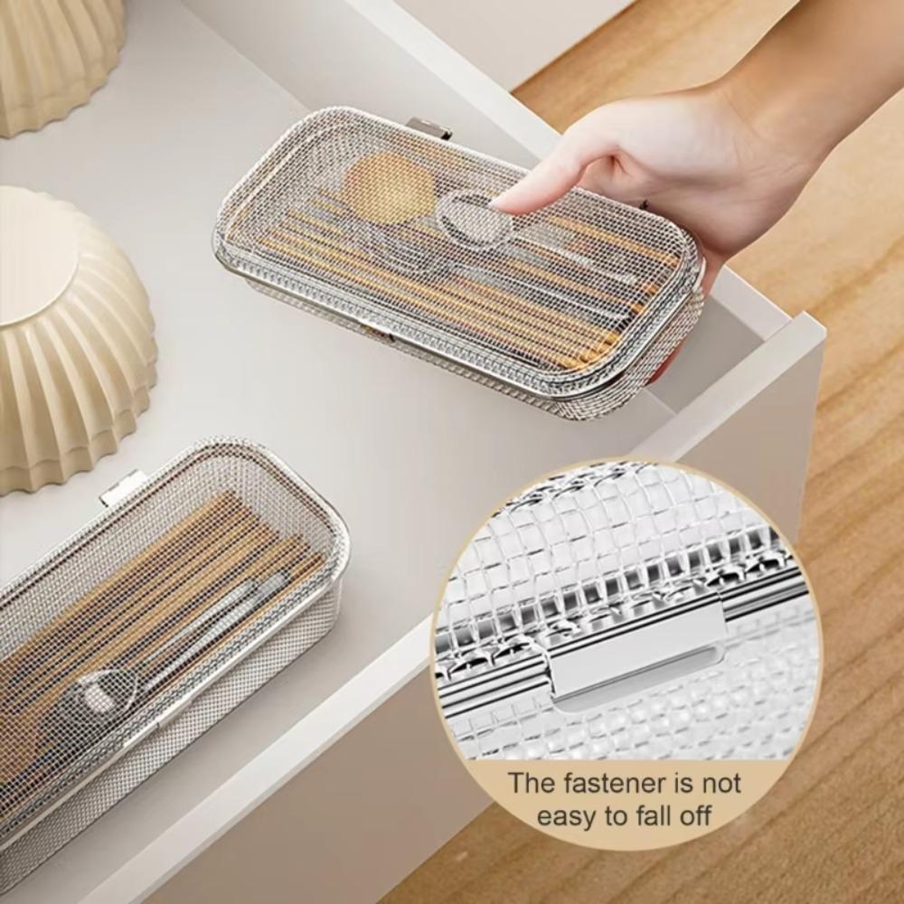 Ventilated Cutlery Cleaning Basket Stainless Steel Cutlery Box Mesh Cutlery Basket  Dishwasher