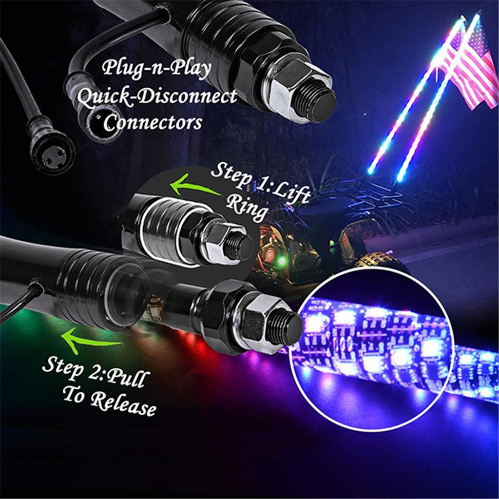 3/4/5FT RGB IP67 Waterproof Bendable Remote Control Multi-color Super Bright Flagpole Lamp Light LED Whip Light for SUV ATV UTV RZR