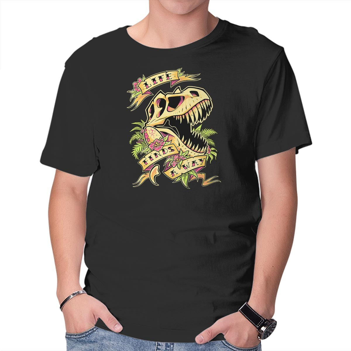 Unisex Crew Neck T-Shirt Life Finds a Way Graphic Short Sleeve Casual Tee XXXL