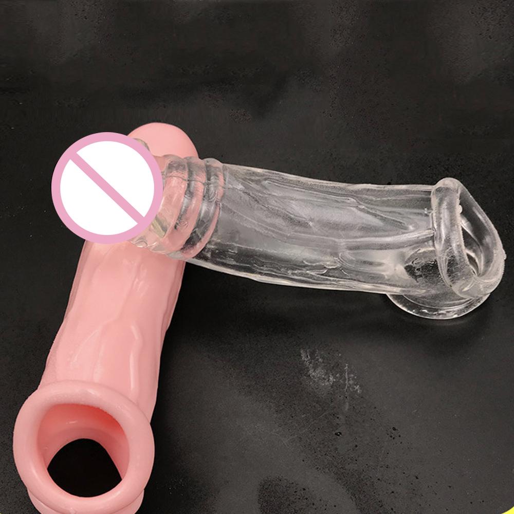 Reusable Penis Sleeve Big Penis Extender Condom Cock Extension Dick Enlargemen Sex Toys For Men Enlargement Time Delay
