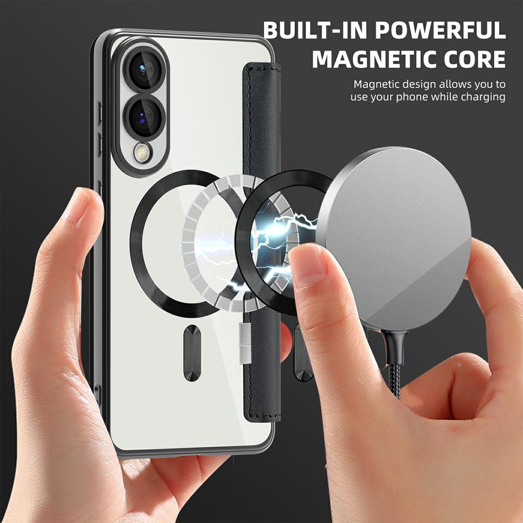 For Samsung Galaxy S25 Edge Case Compatible with MagSafe Rhombus PU Leather Phone Cover