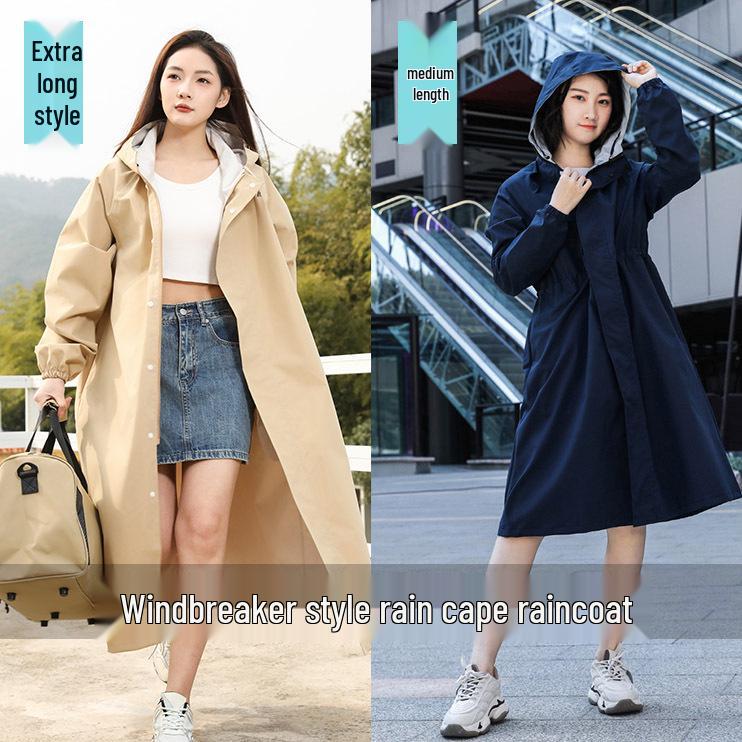 Women's Long Full-Body Windbreaker Raincoat Poncho - Single-Person, Split Type
