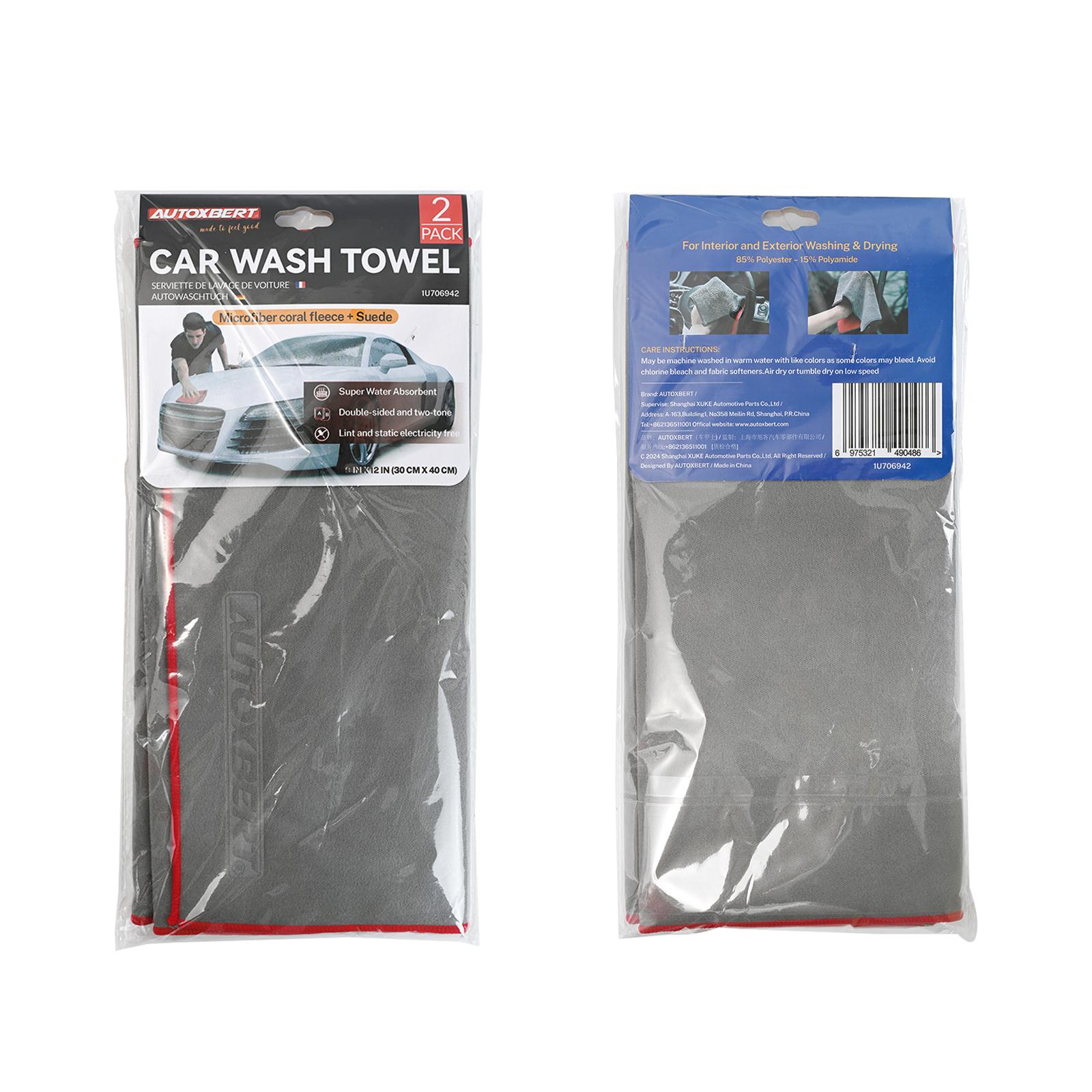 

2X Салфетка для мытья посуды из замши и кораллового флиса, двухстороннее полотенце, быстросохнущее, суперабсорбирующее, мягкое, автомобильные аксессуары, многоцелевые чистящие средства серый/красный