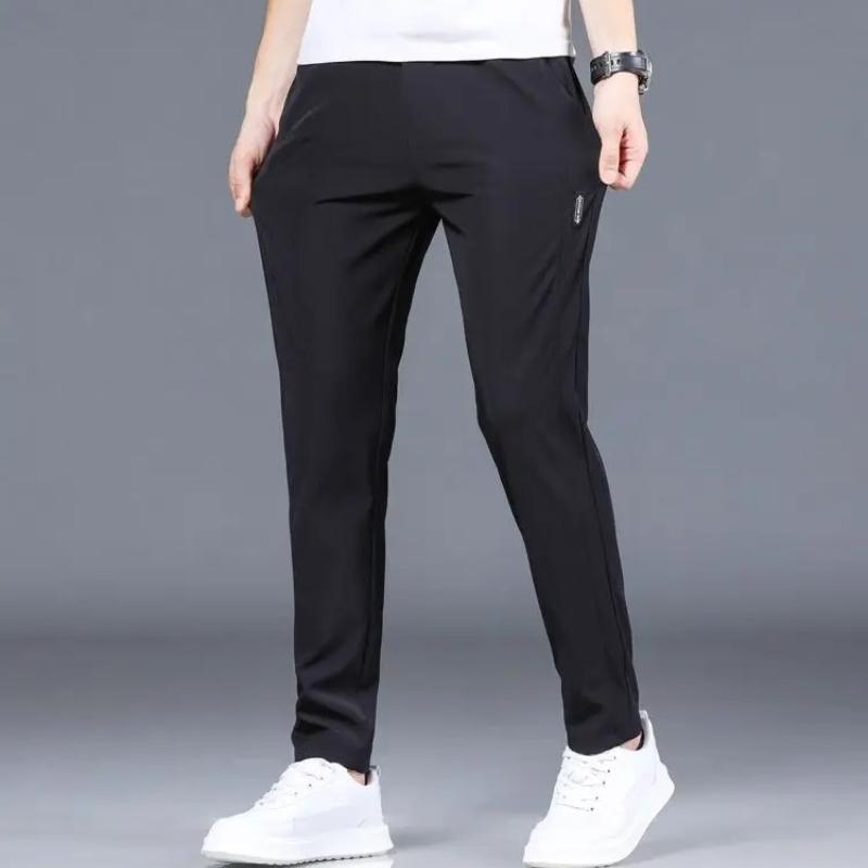 Ice Silk Men's Pants Summer Black Gray Thin Business Casual Pants Outdoor Elastic Breathable Straight Leg Sports Pants