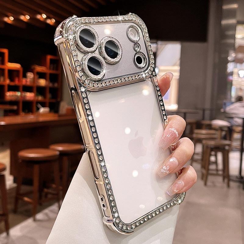 Custodia Bumper con Protezione Fotocamera in Diamante Bling Per Per Iphone 17 16 1 14 13 17Pro Max Airbag Anti-urto Trasparente Morbida