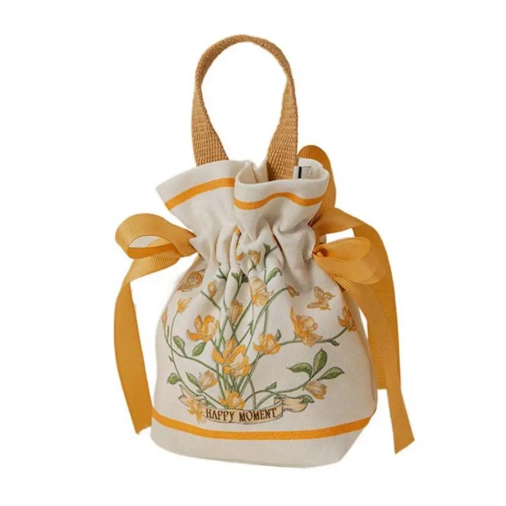 Sacs Cadeaux de Noël Toile Fleur Cordon de Serrage Sac d'Emballage Noël Mariage Bonbons Bijoux Emballage Sac Cadeaux Boîte à Sucre