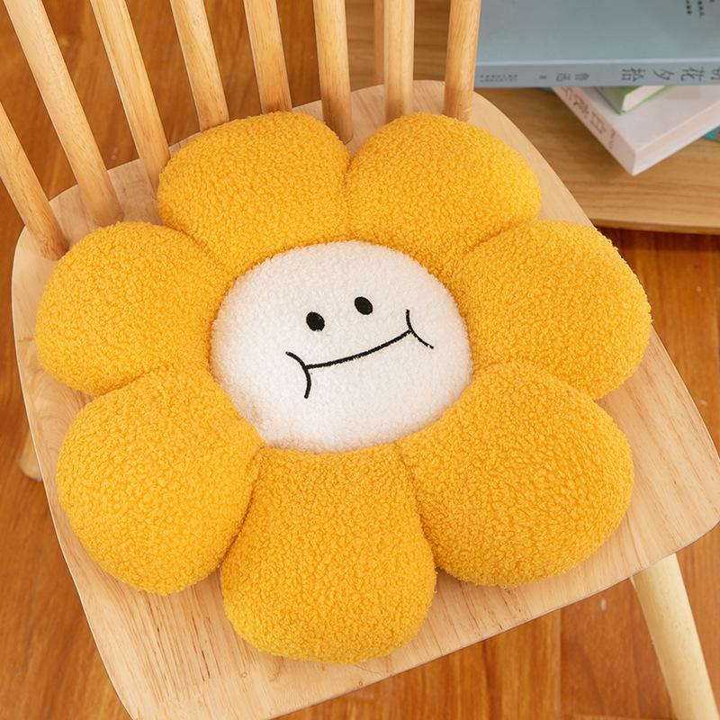 Sunflower Smiley Face Throw Pillow Flower Seat Cushion Sofa Bedroom Bay Window Cushion Office Cartoon Waist Pillow Plush Backrest